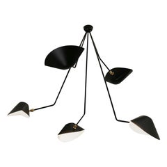 Serge Mouille Modern Black Five Curved Fixed Arms Spider Ceiling Lamp