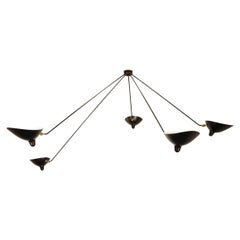 Serge Mouille Mid-Century Modern Black Five Fixed Arms Spider Ceiling Lamp