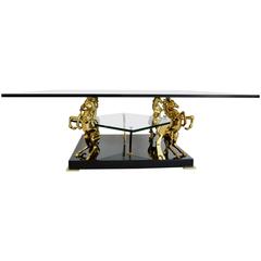 Mid-Century Sculptural Italian Regency Style Bronze and Brass Horses Low Table