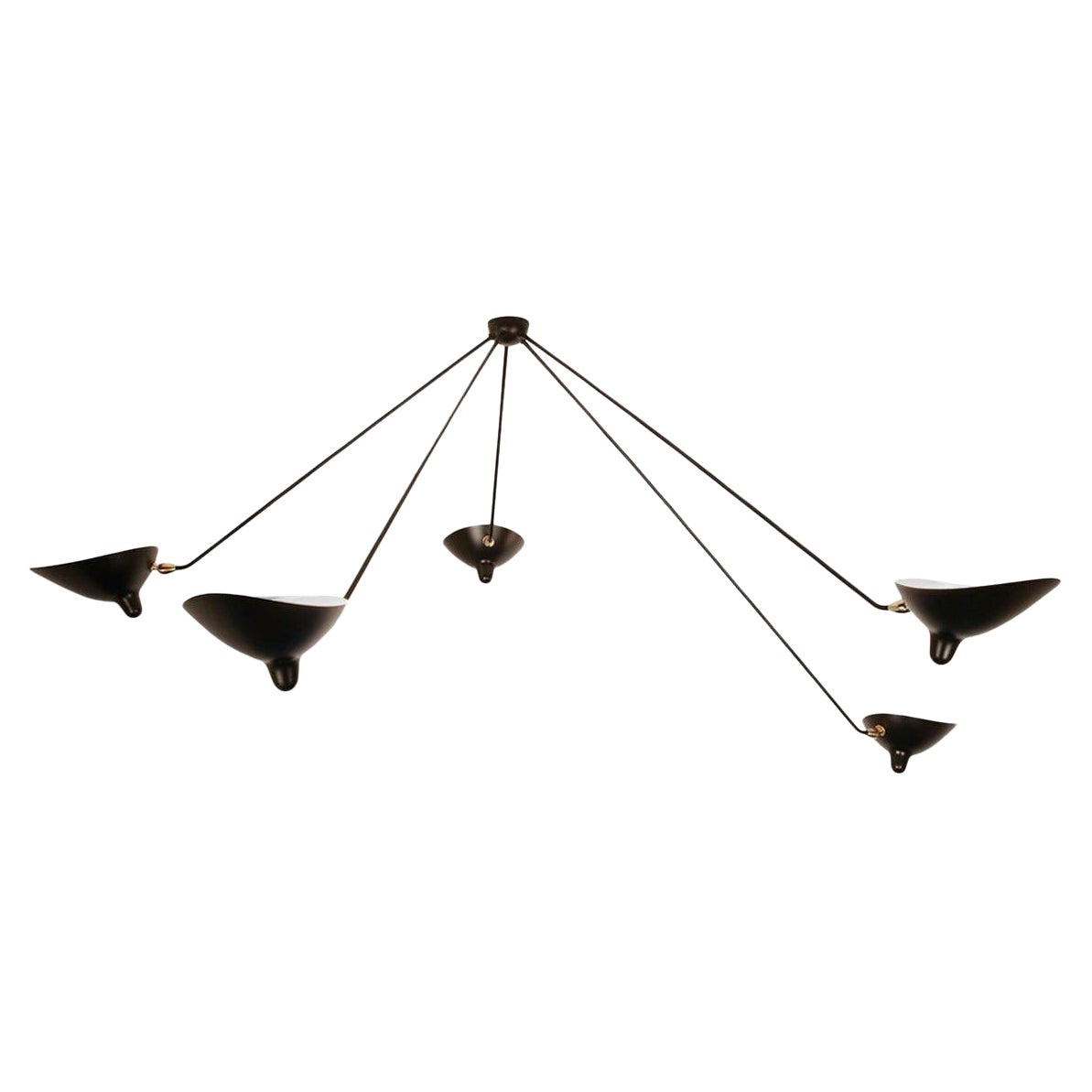 Serge Mouille Mid-Century Modern Black Five Fixed Arms Spider Deckenleuchte