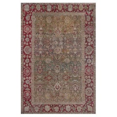 Oversized Antique Hand-woven Wool Floral Agra Rug 11'x17'