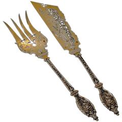 Labat French All Sterling Silver Gold Fish Servers Two-Piece Musical Instruments