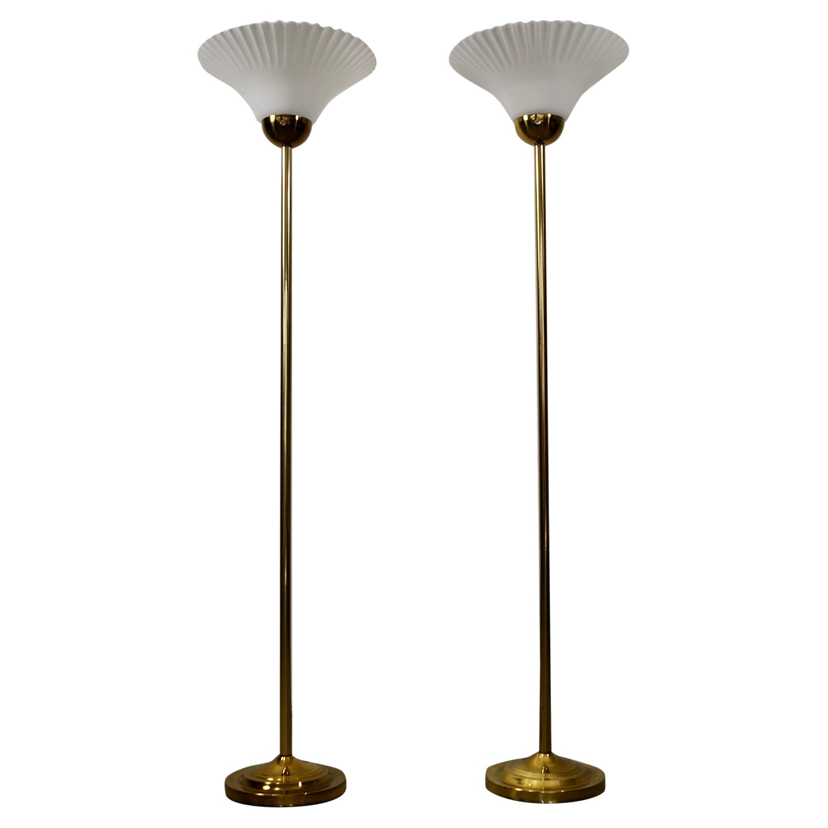 1970's Hollywood Regency Art Deco Brass Floor Lamps - a Pair For Sale