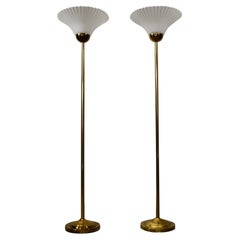 1970's Hollywood Regency Art Deco Brass Floor Lamps - a Pair