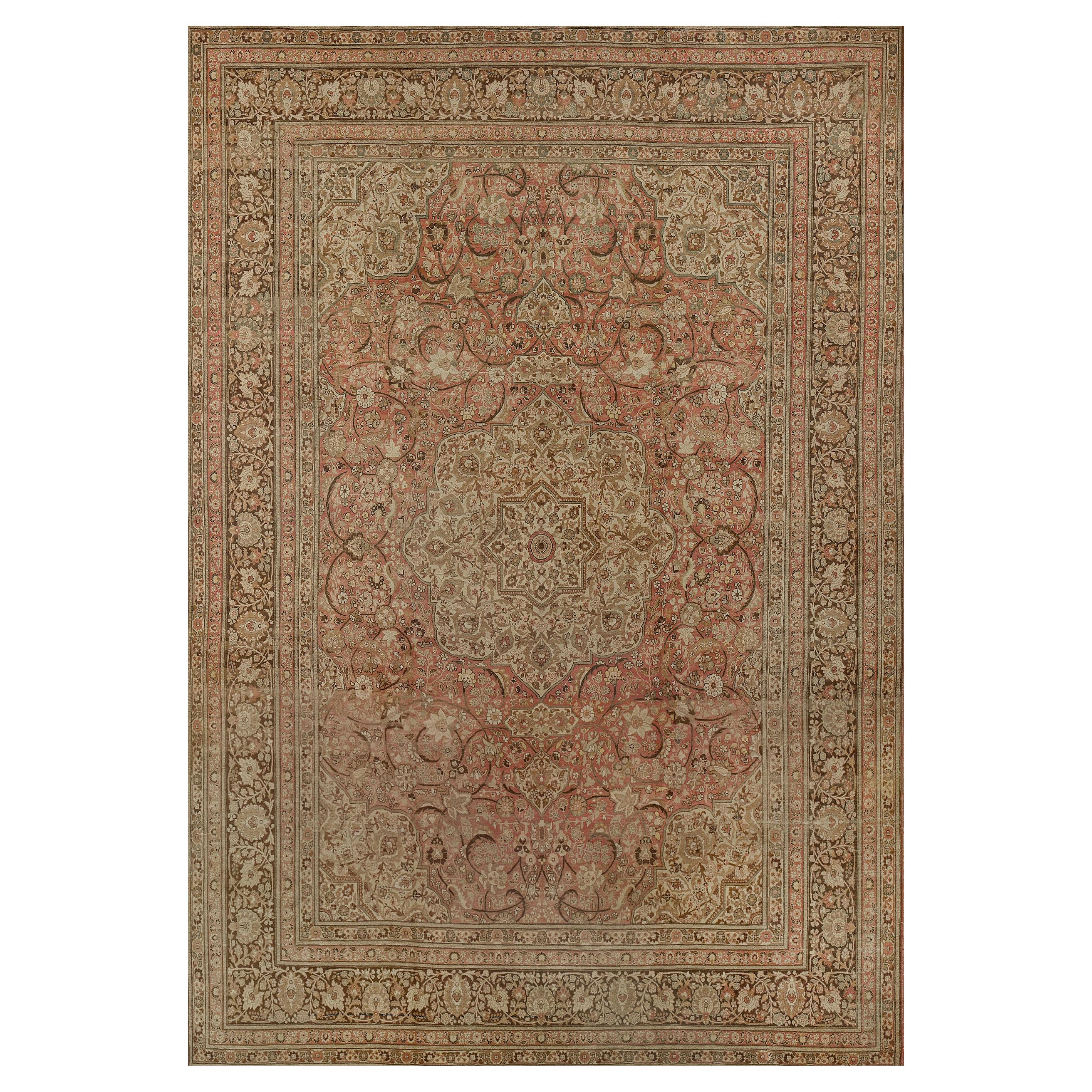 Oversized Antique Hand-woven Wool Floral Tabriz Rug 14'x19'4"