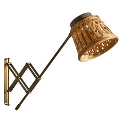 T.H. Valentiner, Wall Light, Brass, Rattan, Denmark, 1950s