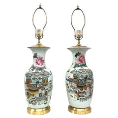 Pair of Vintage Floral Porcelain Lamps