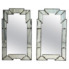 Miroirs muraux vénitiens en verre antique et biseauté, de style Art Deco, C.C.