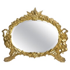 19. Jahrhundert National Brass and Iron Works Vergoldetes Gusseisen Abgeschrägter Tischspiegel