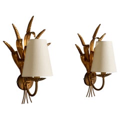 Französischer Designer, Wall Lights, Metall, Stoff, Frankreich, 1950er Jahre