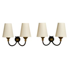 Italian Designer, Wall Lights, Brass, Metal, Fabric, Italy, 1950s