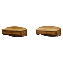 Danish Wall Hanging Bedside Tables in Pine, 1970s/80s, Set of 2
