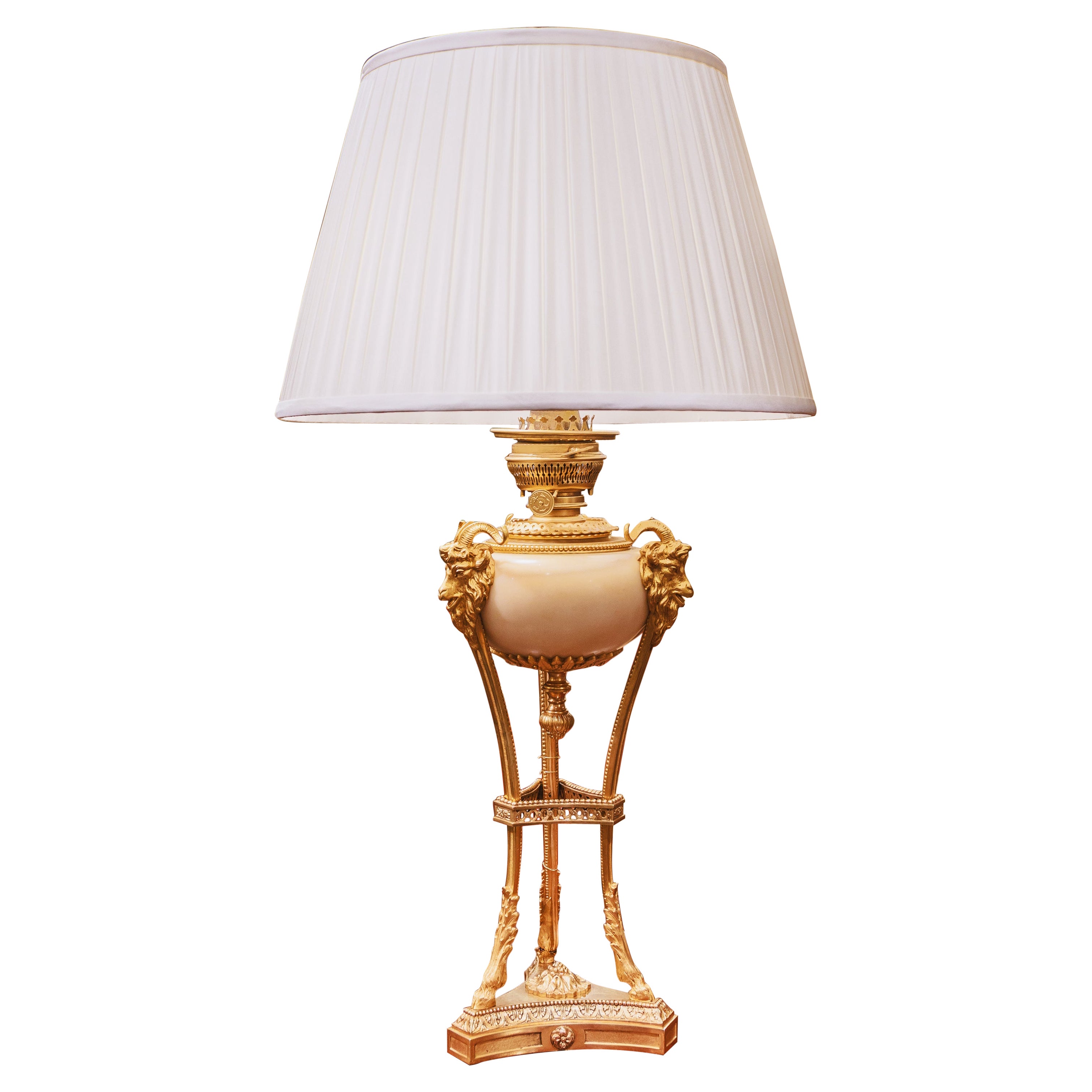 A fine 19th century Louis XVI Carrera marble and gilt bronze oil lamp .