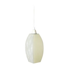 Milk Glass Ceiling Pendant with Decorative White Graphic Motif