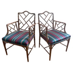 Pareja de Sillas Chippendale Chinas Bambú de imitación Sillones de Acento Hollywood Regency