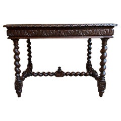 Antique French Sofa Table Writing Desk Barley Twist Roble Tallado Renacimiento