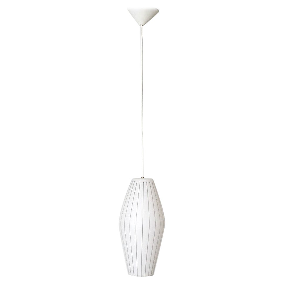 Philips Architectural Mold Blown Glass Pendant with Black Graphic Linear Detail For Sale