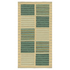 Tapis & Kilim's Scandinavian Style Runner in Beige and Blue, with Geometric Stripe (tapis de course de style scandinave à rayures géométriques)