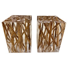 Pair of Heavy Resin and Twig Branches Side Tables