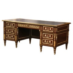 Antique 19th Century French Louis XVI Leather Top Mahogany and Bronze Executive Desk