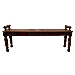 Antique English Oak Hall Bench, Circa 1880.