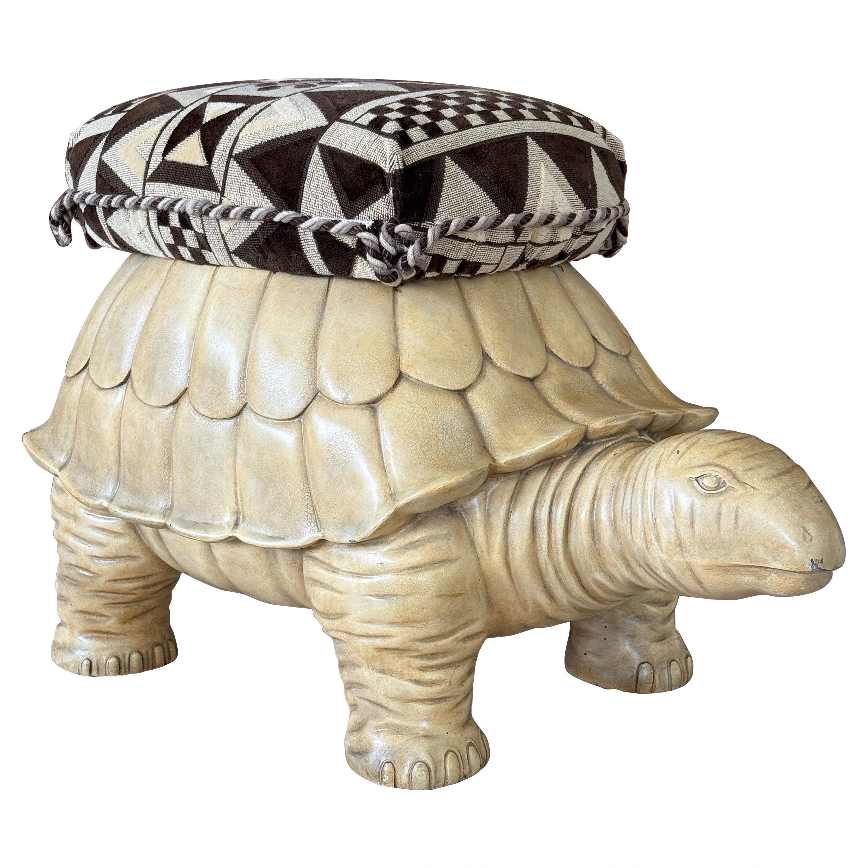 Monumental Regency Cast Resin Upholstered Turtle Ottoman by Maitland-Smith For Sale