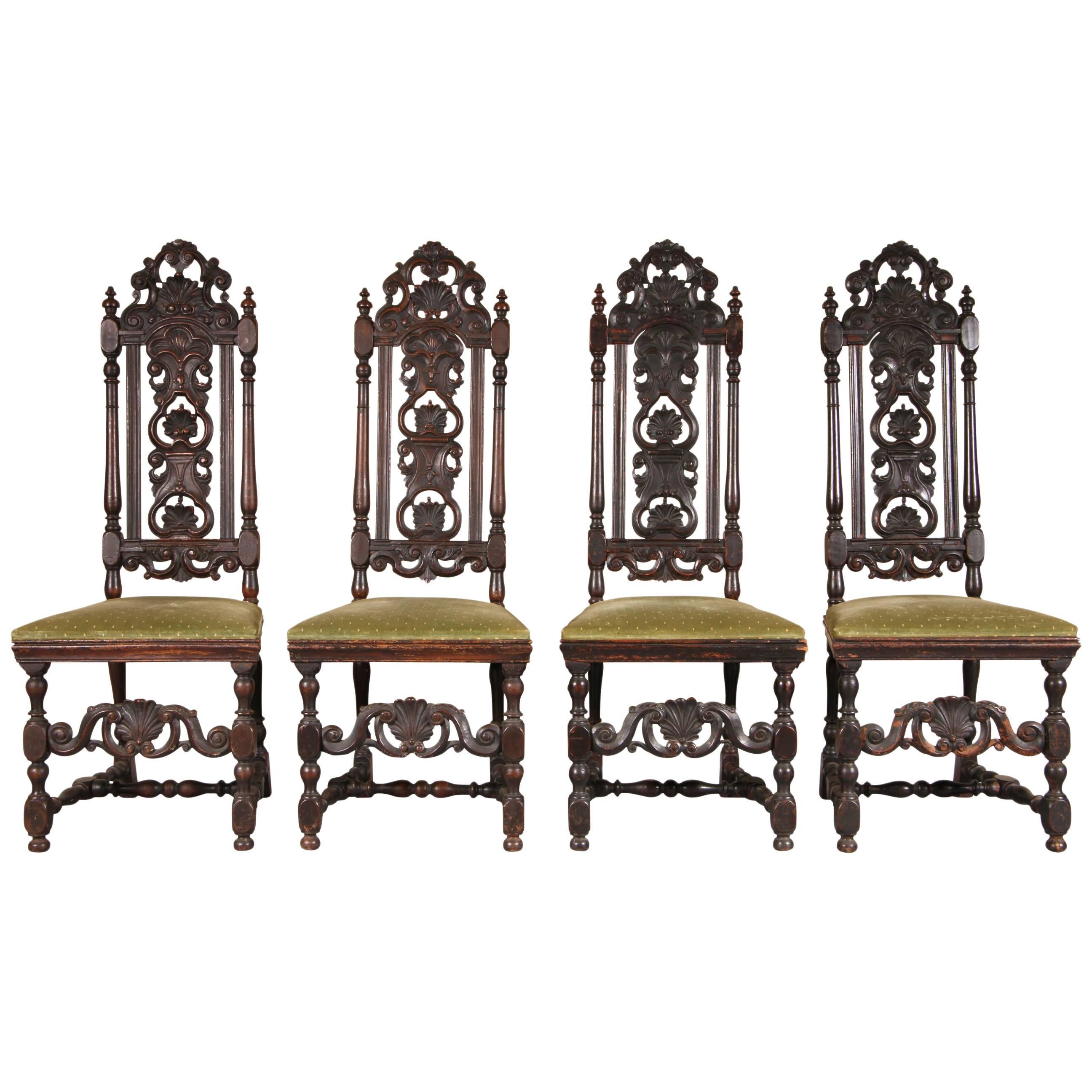 Set of Four Early 18th Century Jacobean Side Chairs