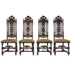 Antique Set of Four Early 18th Century Jacobean Side Chairs