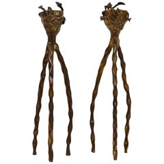 Vintage Alberto Giacometti Style Candle Holders, 1980