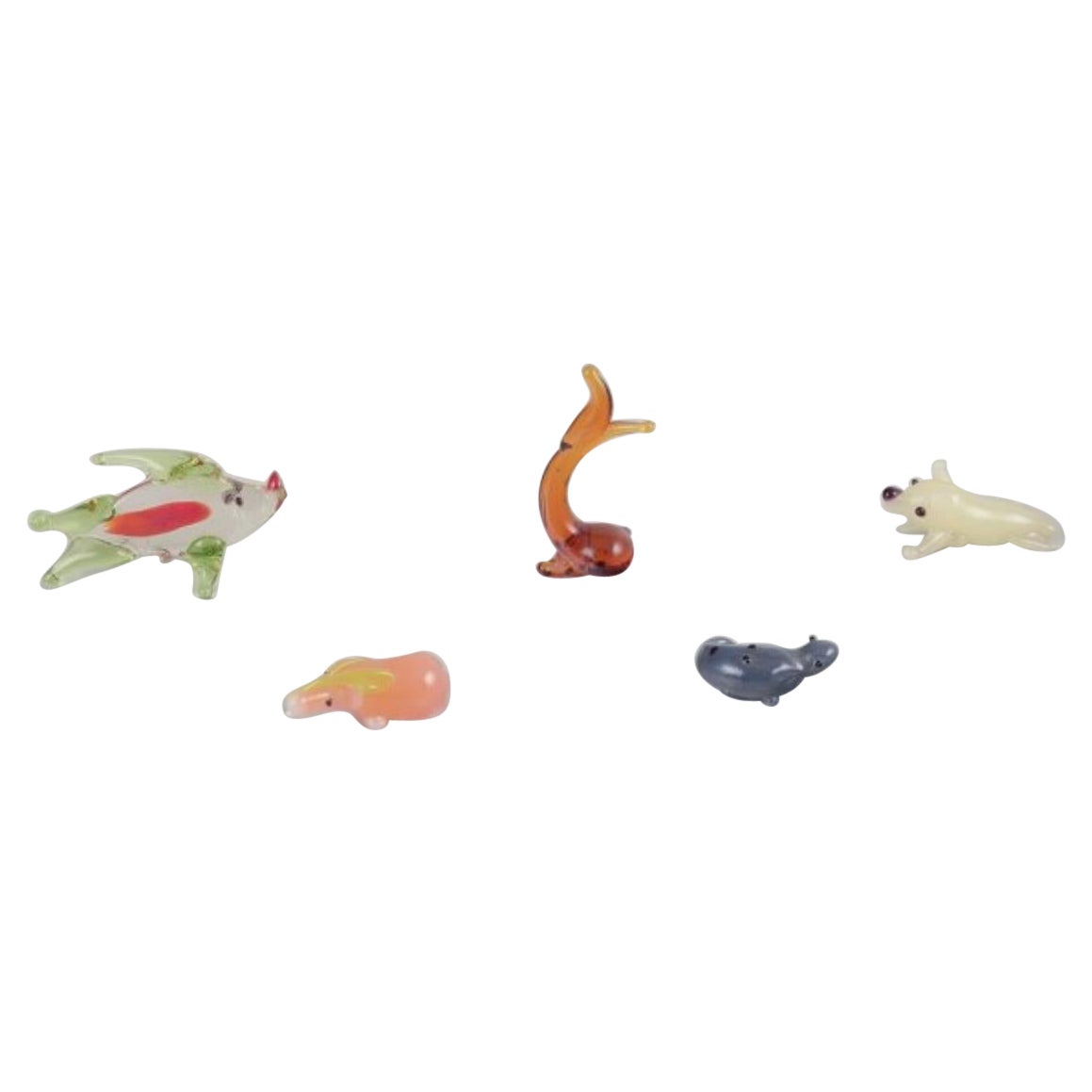Artista del vetro europeo. Cinque animali in miniatura in vetro artistico. Circa anni '70
