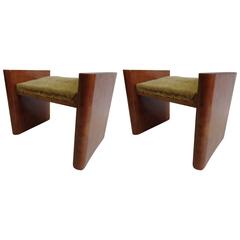 Pair of 1930s Italian Walnut Benches Attributed to Giuseppe Pagano