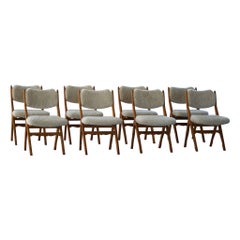Set of 8 Scissor Chairs in Oak & Lambswool, Henning Kjærnulf, Danish Modern 1960