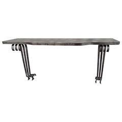 Large French Mid-Century Modern Silvered Iron Console, Attr. Raymond Subes, 1930
