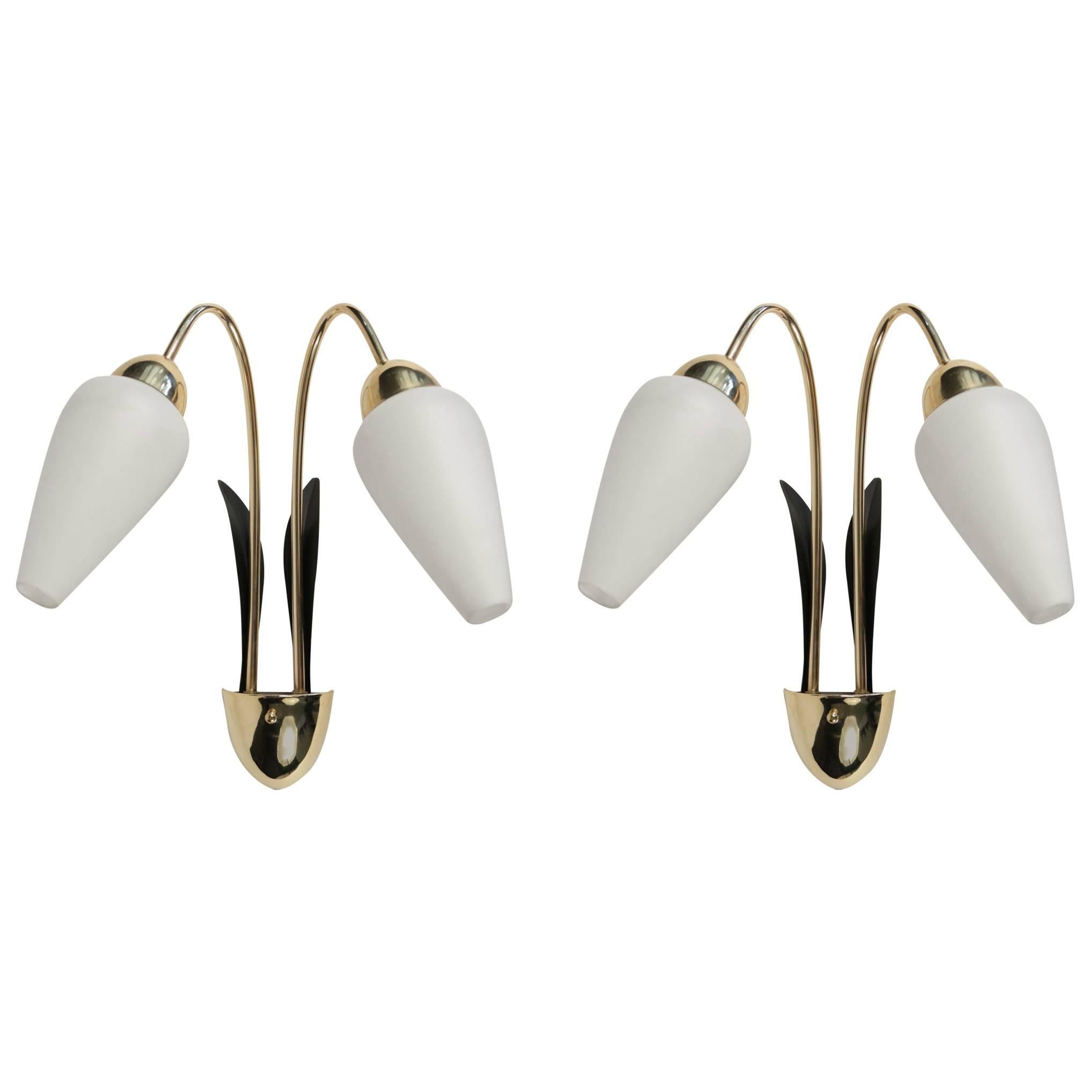 Pair of Sconces, Flower Buds by Maison Lunel, 1950