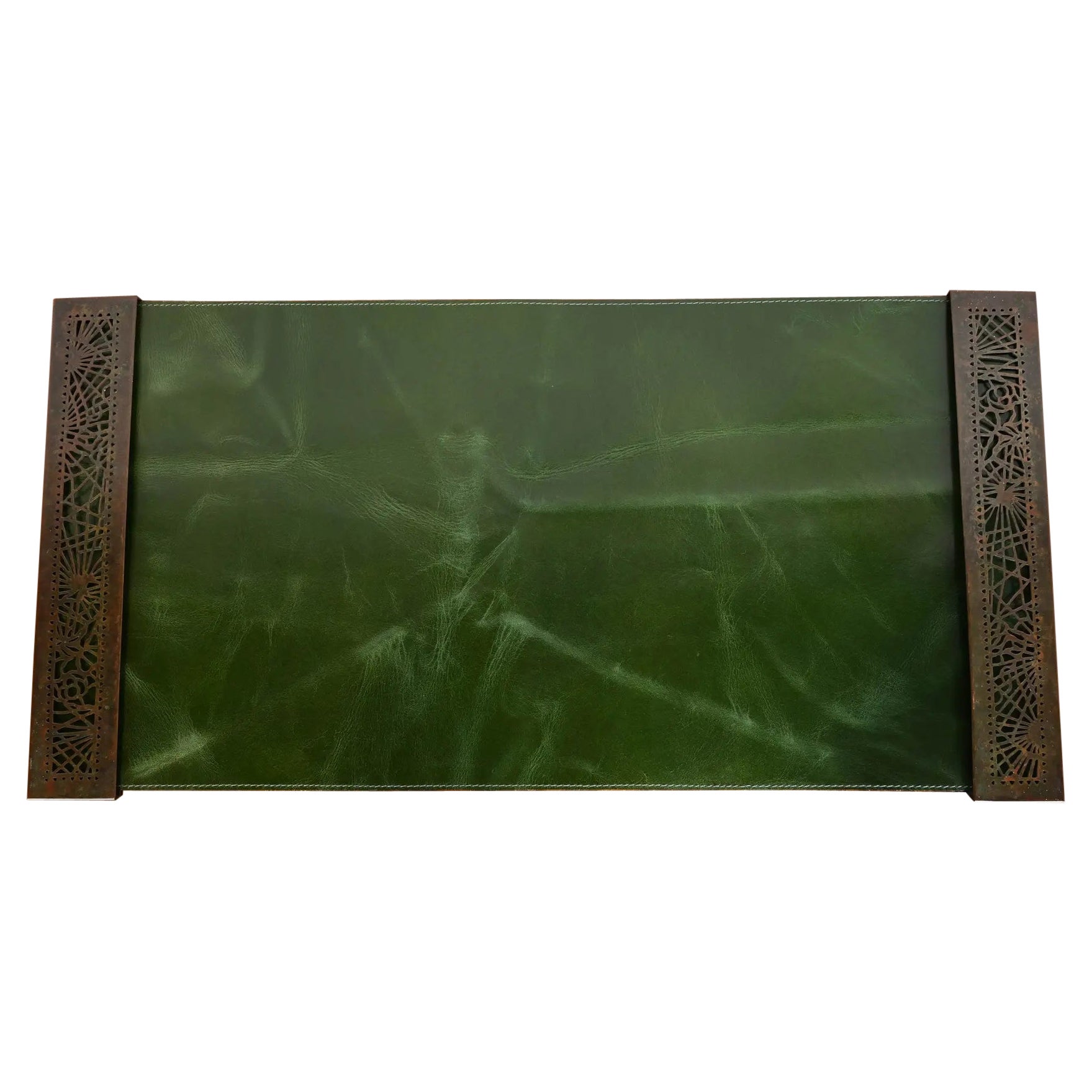 Tiffany Studios New York Pine Needle Bronze Blotter Ends With Leather Blotter For Sale