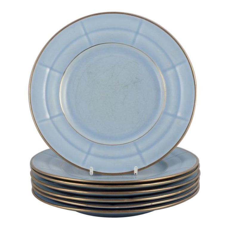 Arthur Percy para Gefle. Siete platos Art Déco "Grand" de porcelana azul pastel en venta