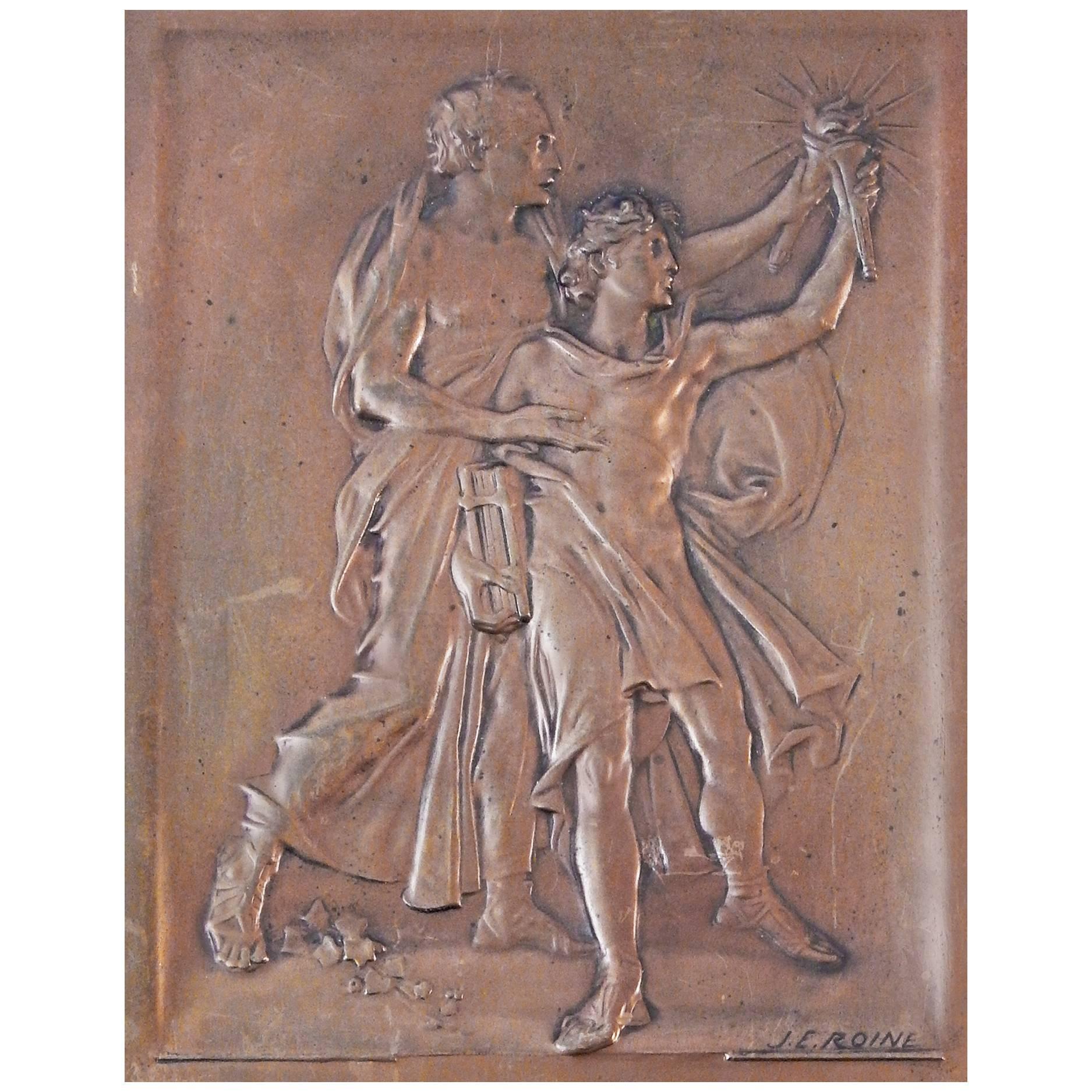 "Algernon Sullivan Plaque, " Rare Bas Relief with Nude Figures by Jules Roine