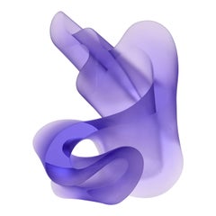 Big Line Hyacinth, eine grafische, stehende violette Gussglasskulptur von Karin Mørch