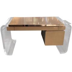 Lion in Frost Laminate, Polished Chrome and Lucite Desk