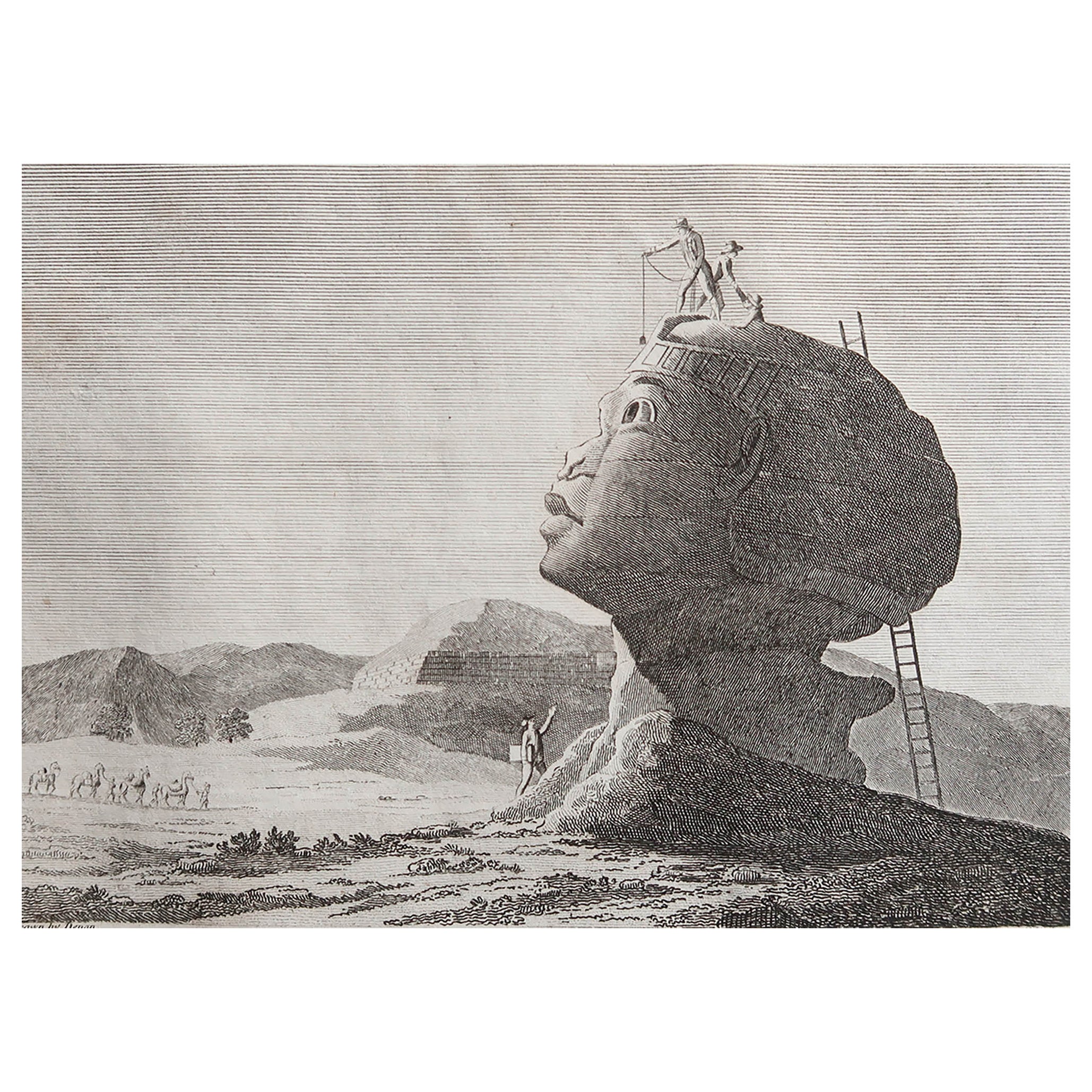 Stampa antica originale della Sfinge di Giza, Egitto. C.1810