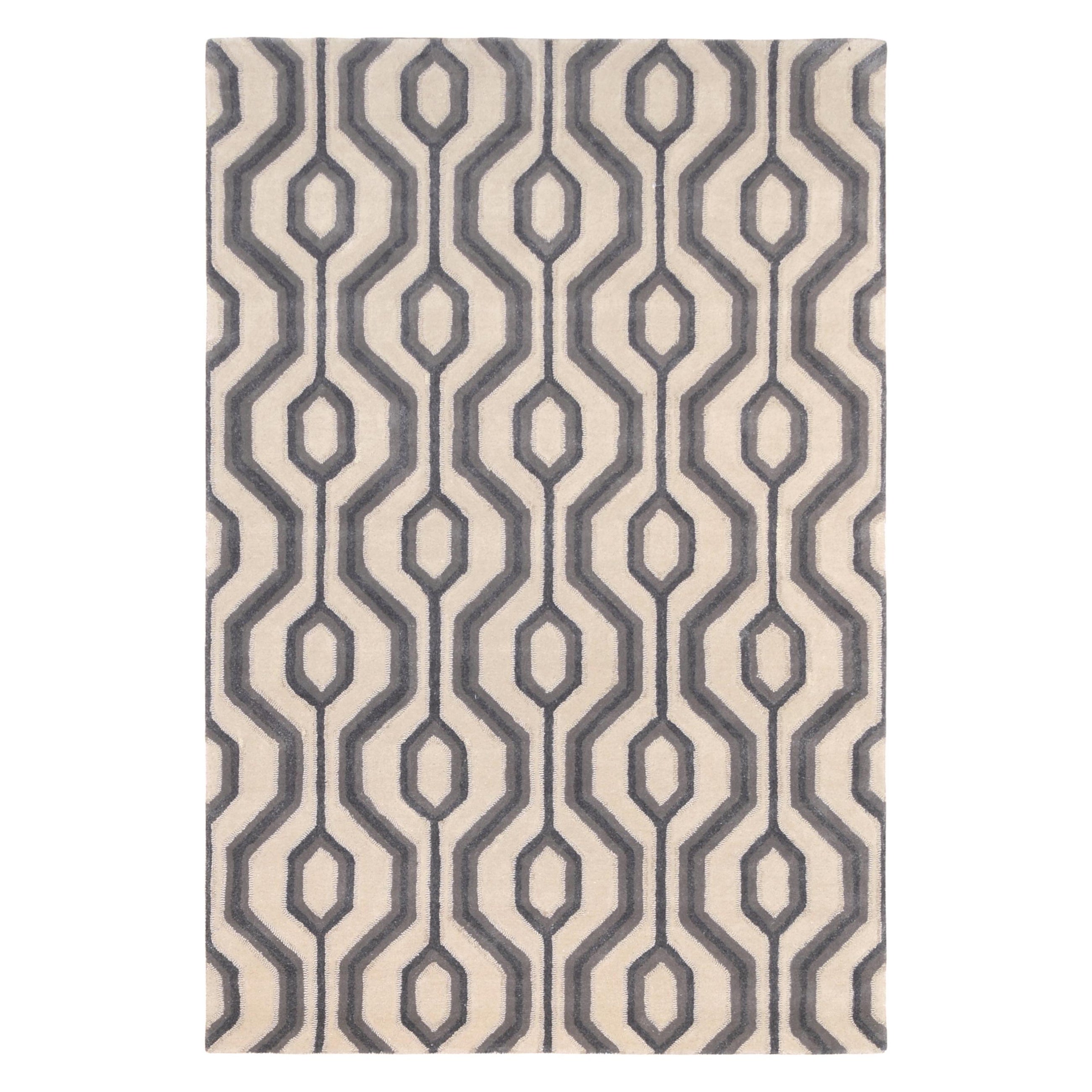 Alfombra moderna de lana estampada beige y gris 6'x9'