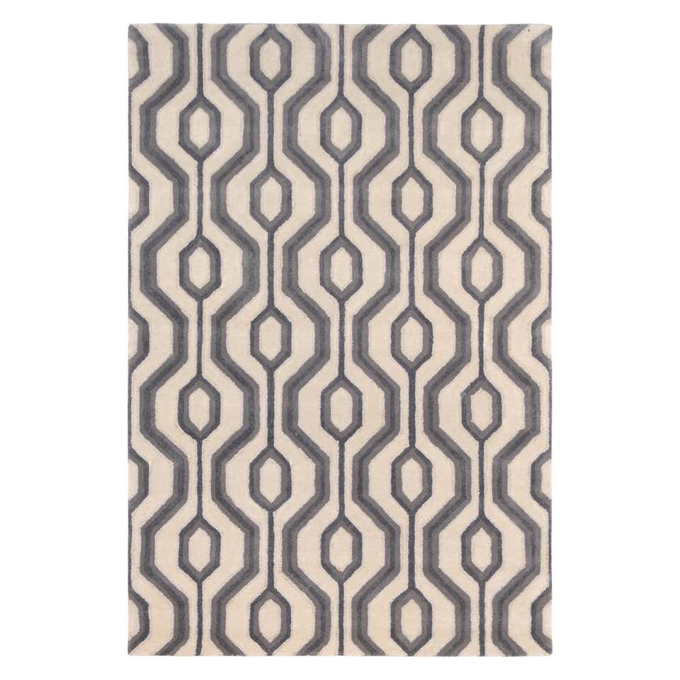 Modern Deco Patterned Wool Rug in Earthy Tones 6'5''x9' For Sale at 1stDibs