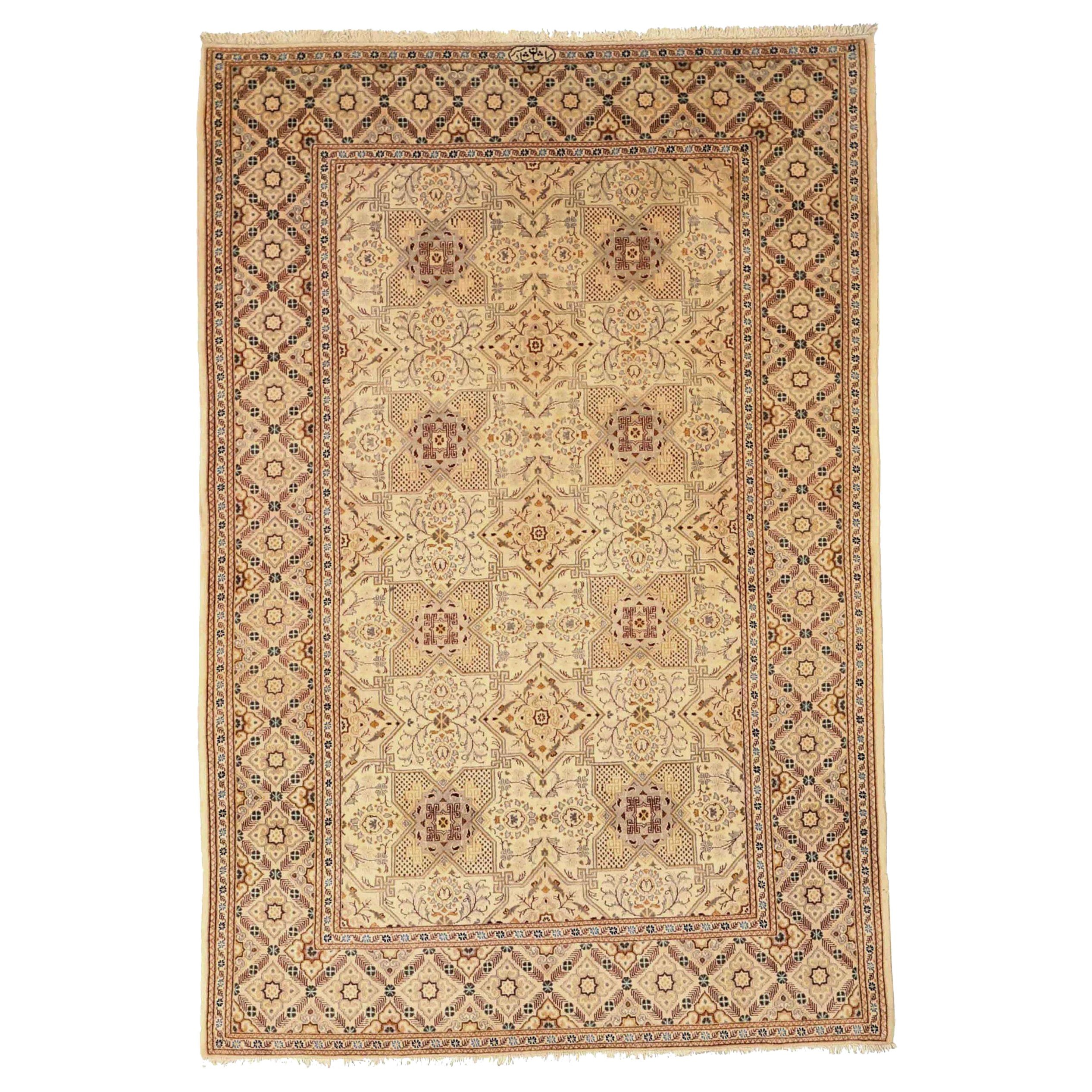 Persischer Kashan Small Rug CIRCA 1940 - Wolle Elfenbein Rot Gelb Design - 75032