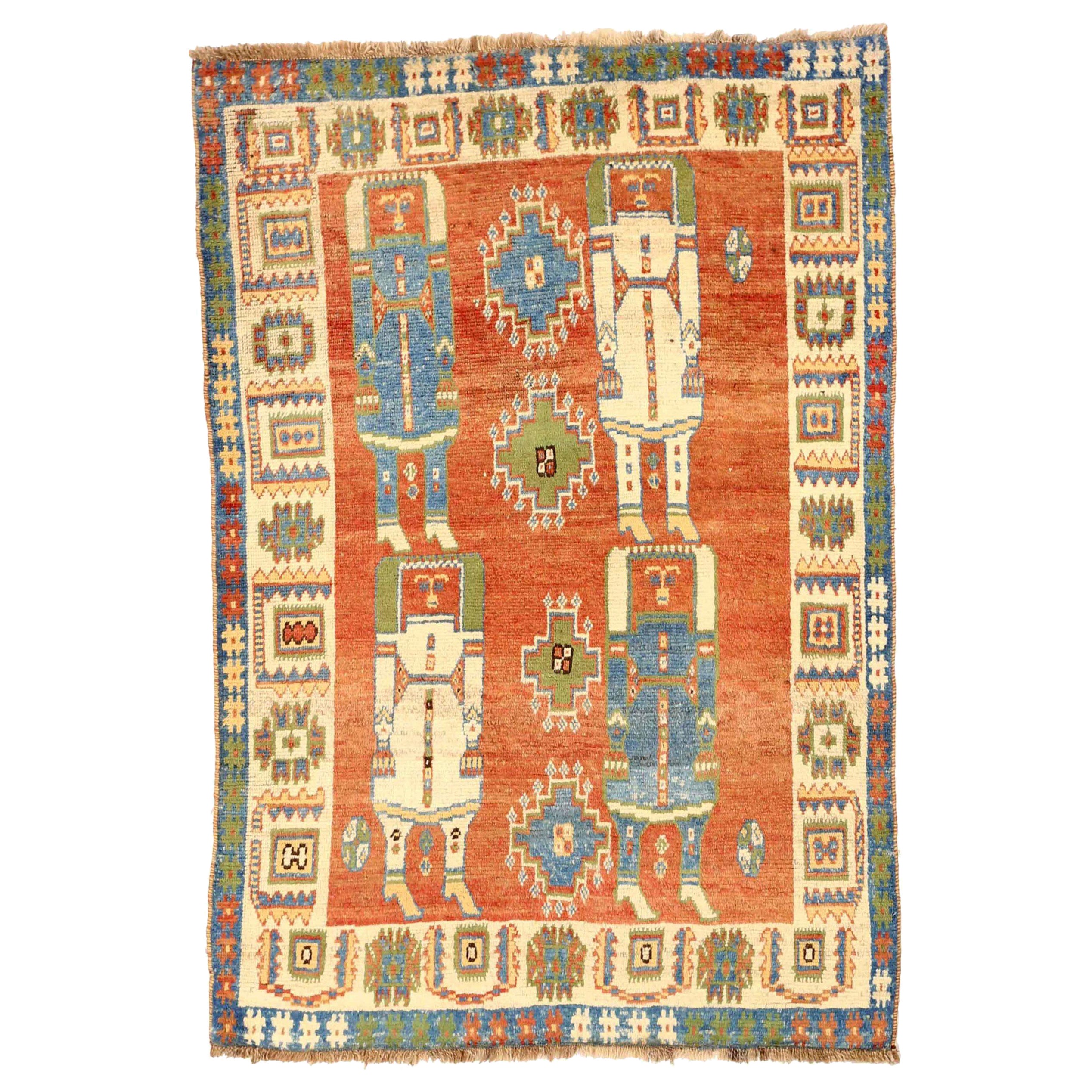 Persischer Gabbeh Kleiner Teppich - Wolle Blau Grün Elfenbein Rot Design - 75034