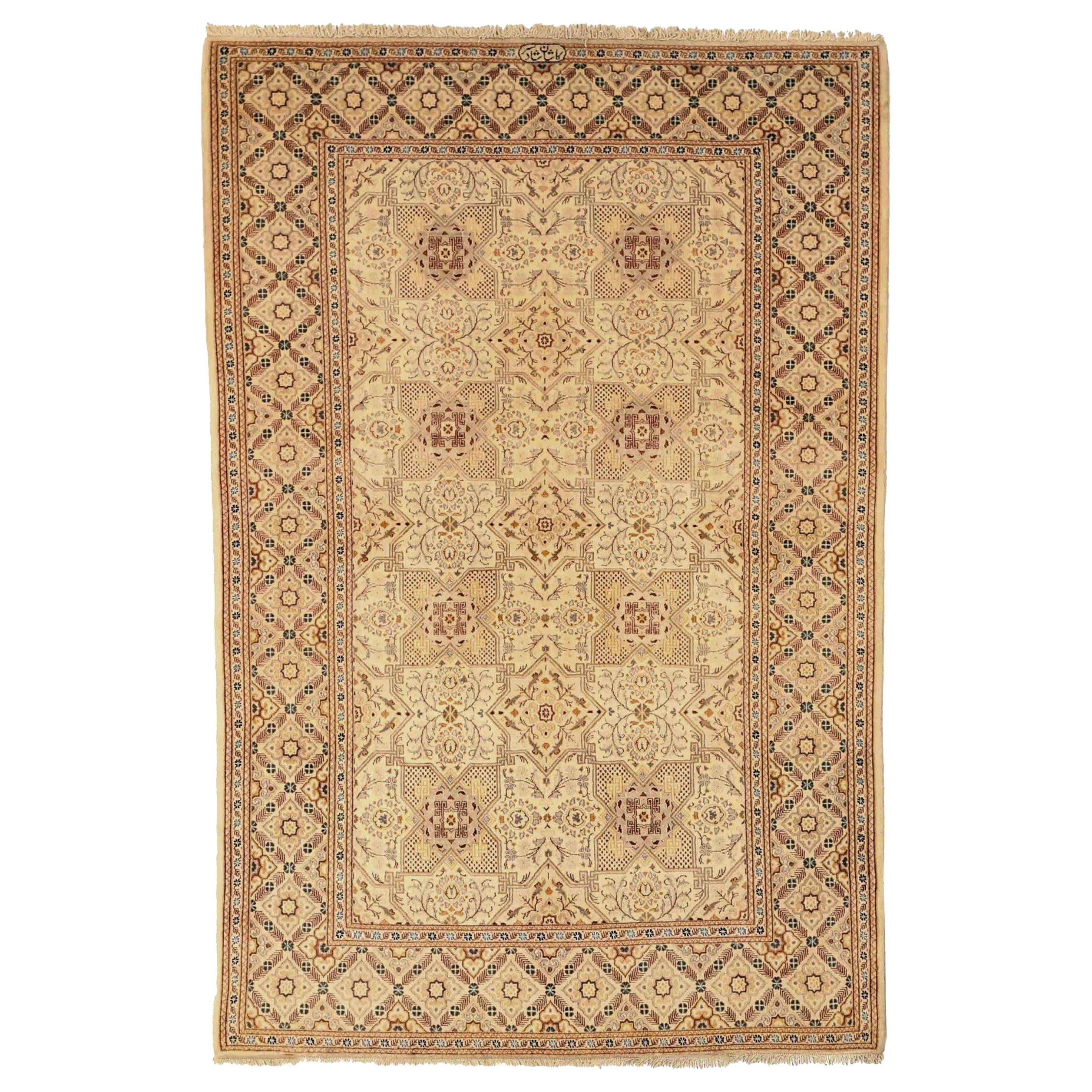 Alfombra Persa Kashan Small Circa 1940 - Lana Ivory Yellow Design - 75038