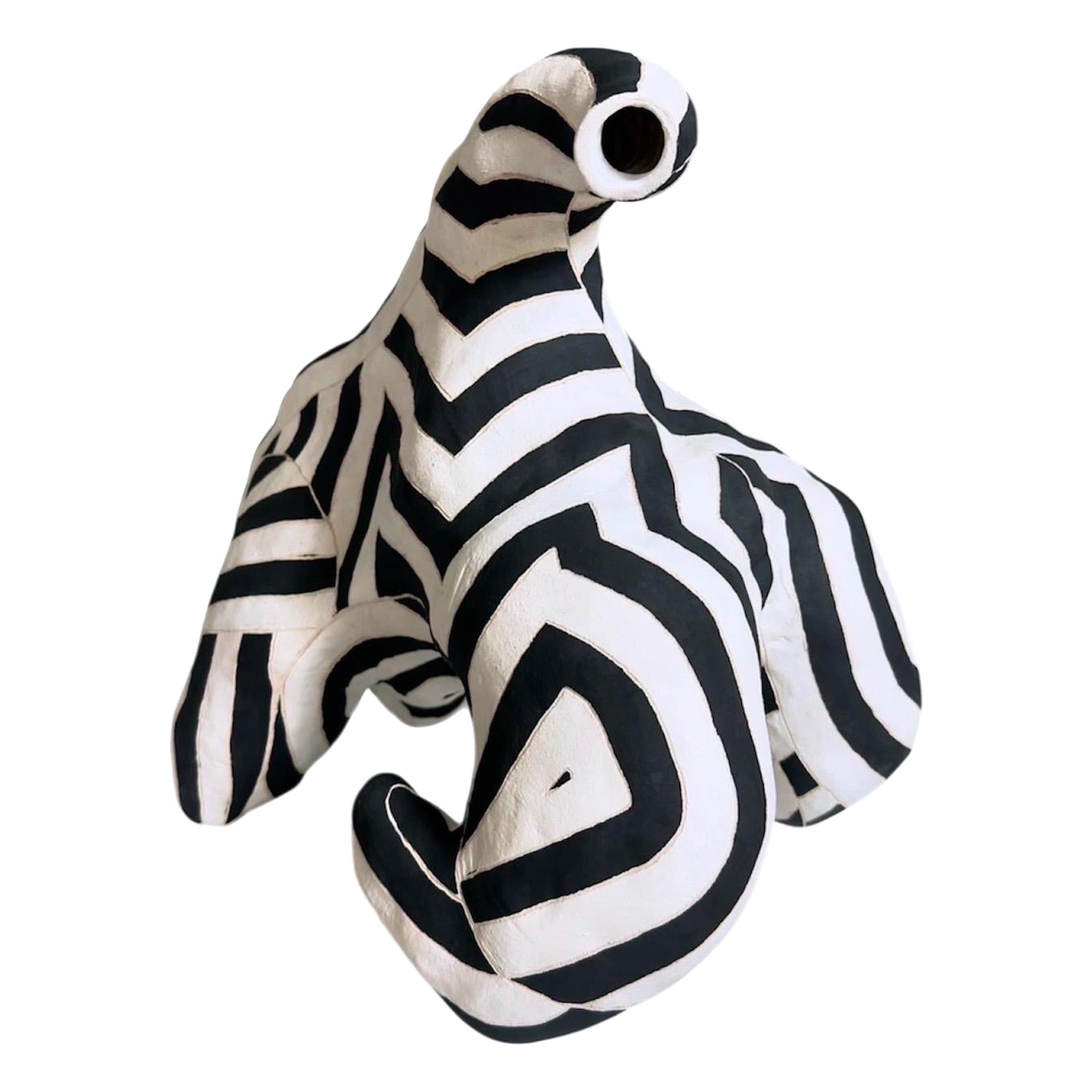 abstract ceramic sculpture in black and white