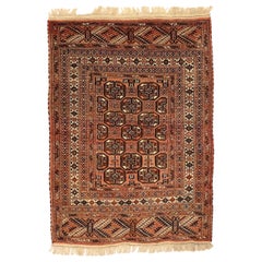 Alfombra Persa Turkeman Small Circa 1910 - Lana Marrón Marfil Rojo Design - 75040