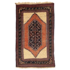 Russian Karabagh Small Rug - Wool Ivory Navy Blue Red Design - 75064