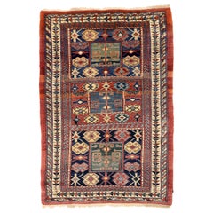 Persian Bijar Small Rug - Wool Green Ivory Navy Blue Red - 75065