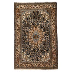 Persischer Bijar Kleiner Teppich - Wolle Elfenbein Marineblau Blau Rosa Design - 75076